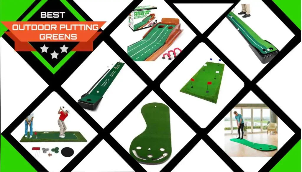 A collage of the best outdoor putting greens featuring different styles, sizes, and designs for golf practice.