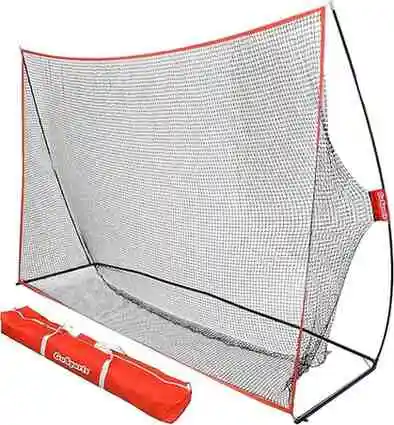 At first glance, the GoSports golf practice net certainly makes a strong impression thanks to its large frame composed of a sturdy black metal and white netting. To top it off, a red trim goes around the edges adding to its elegance. The net can be used both indoors and outdoors, thus keeping golfers from straining themselves while practicing. In addition, a red carrying case with the ‘GoSports' logo on it is included to make transport and storage much easier.