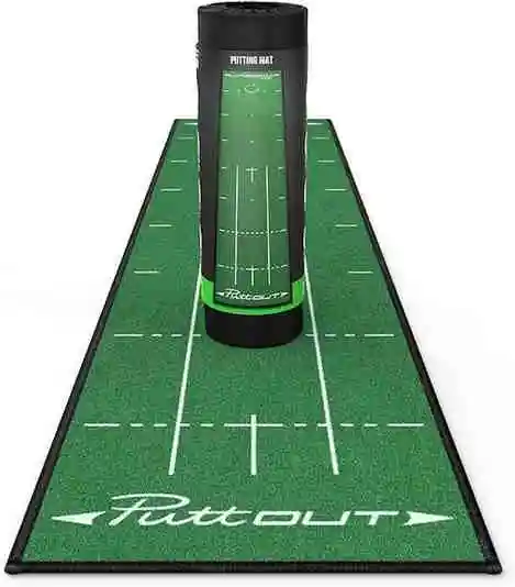 PuttOUT Pro Golf Putting Mat – Indoor Putting Green with Alignment Guides and Printed Markings for Home and Office Practice