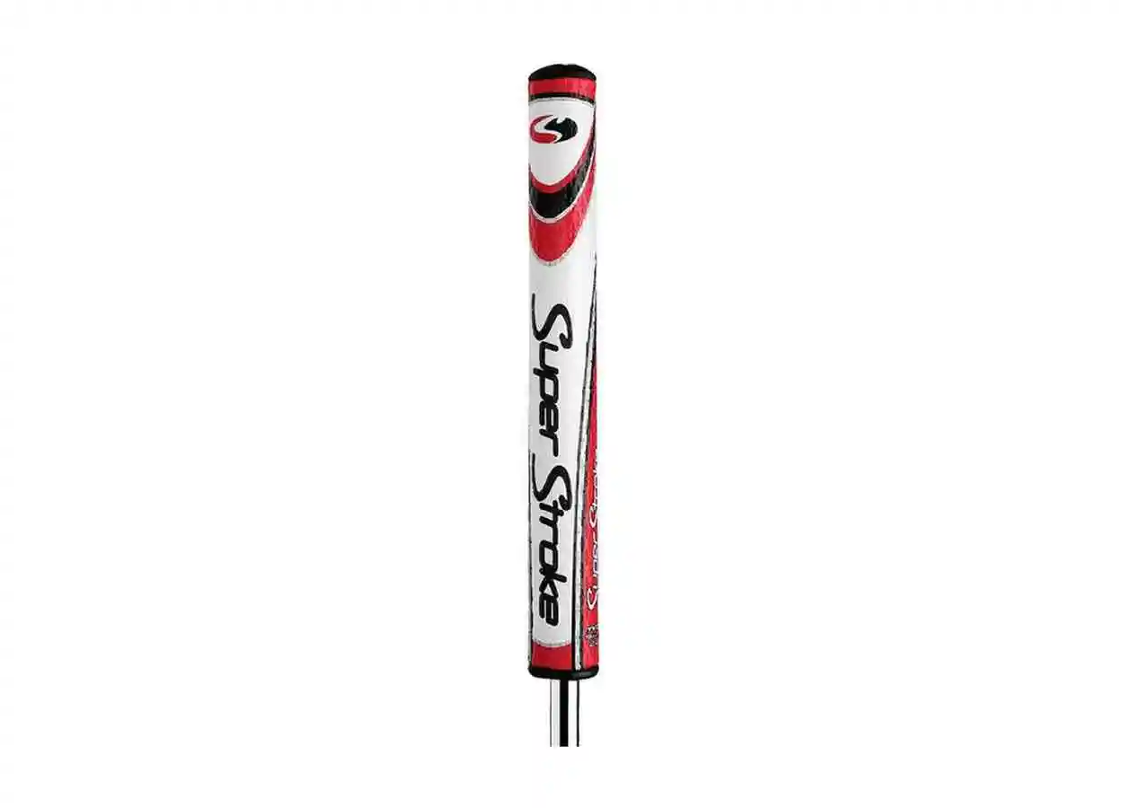 SuperStroke Mid Slim 2.0 putter grip in white, red, and black design.