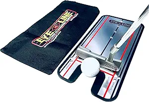 Eyeline Golf Putting Alignment Mirror with carry bag, packaging box, and best putting aid.