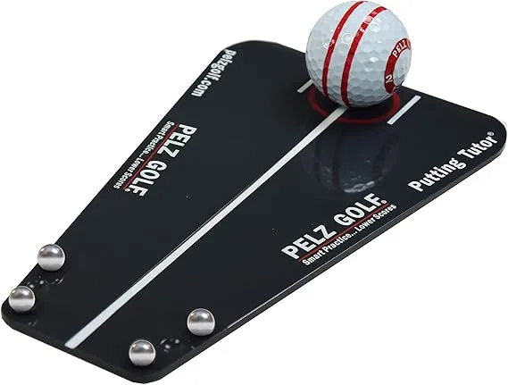 Pelz Golf Putting Tutor training tool for golfers, featuring precision ball gates, labeled as best putting aid.