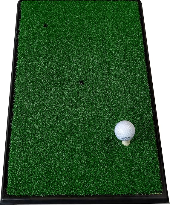 A close-up shot of a ProActive Sports Golf Mat, featuring artificial green turf and a golf ball teed up in the bottom right corner.