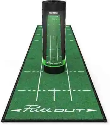 PuttOut Pro Golf Putting Mat with alignment lines and distance markings.